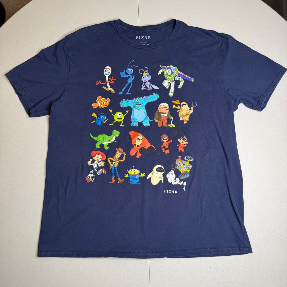 Disney Pixar Characters Graphic T-Shirt Navy Blue Mens XL Toy Story Monsters Inc